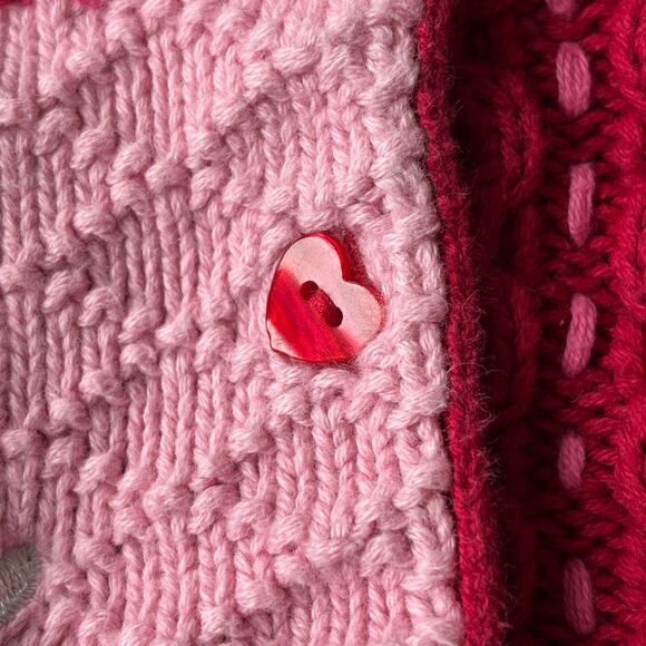 Savannah Baby Girl 12M Pink Red Knit Winter Ice Skates Snowflake Cardigan - Picture 6 of 8